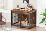 Furniture dog crate sliding iron door dog crate with mat. (Rustic Brown,43.7''W x 30''D x 33.7''H).